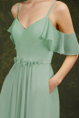 Ruffles Aline Spaghetti Strapes Tulle Long Prom Dress