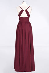 Ruffles Chiffon Spaghetti-Straps V-Neck Sleeveless Floor-Length Bridesmaid Dress