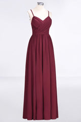 Ruffles Chiffon Spaghetti-Straps V-Neck Sleeveless Floor-Length Bridesmaid Dress