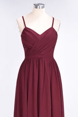 Ruffles Chiffon Spaghetti-Straps V-Neck Sleeveless Floor-Length Bridesmaid Dress