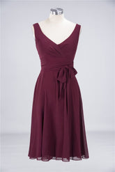 Ruffles Knee-Length Bridesmaid Dress Sleeveless V-Neck Mini Cocktail Party Dress