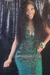 Saxy Long V-neck Sleeveless Mermaid Prom Dress With Beading