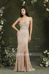 Sequins Mermaid Bridesmaid Dresses Split With Drop Back