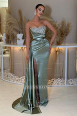 Sexy beautiful sleeveless column satin evening dresses beading
