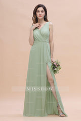 Sexy Chiffon Ruffles Dusty Sage Bridesmaid Dresses with Lace Edge On Sale