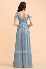 Sexy Cold-Shoulder Dusty Blue Chiffon Bridesmaid Dresses with Slit On Sale