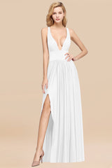 Sexy Deep V-Neck Sleeveless Bridesmaid Dresses Burgundy Chiffon Wedding Party Dress