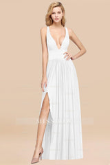 Sexy Deep V-Neck Sleeveless Bridesmaid Dresses Burgundy Chiffon Wedding Party Dress