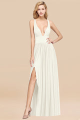 Sexy Deep V-Neck Sleeveless Bridesmaid Dresses Burgundy Chiffon Wedding Party Dress