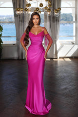Sexy Floor Length Spaghetti Straps Mermaid Satin Evening Dress with Beads