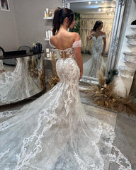 Sexy Floor Length Sweetheart Off-The-Shoulder Sleeveless Mermaid Lace Wedding Dress