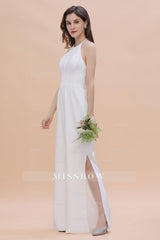 Sexy Halter Backless Lace Bridesmaid Jumpsuit with Slits On Sale