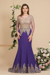 Sexy Lace Appliques Long Sleeves Mermaid Prom Dresses