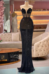 Sexy Long Black Mermaid V-neck Sleeveless Prom Dress