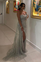 Sexy Long Glitter Sleeveless Evening Dresses Prom Dresses With Slit