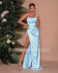 Sexy One Shoulder Slit Long Prom Dress With Satin Side