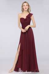 Sexy One-Shoulder Sweetheart Sleeveless Bridesmaid Dress Ruffles Beach Wedding Party Dress