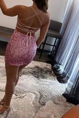 Sexy Pink Spaghetti Straps Sleeveless Short Homecoming Dresses