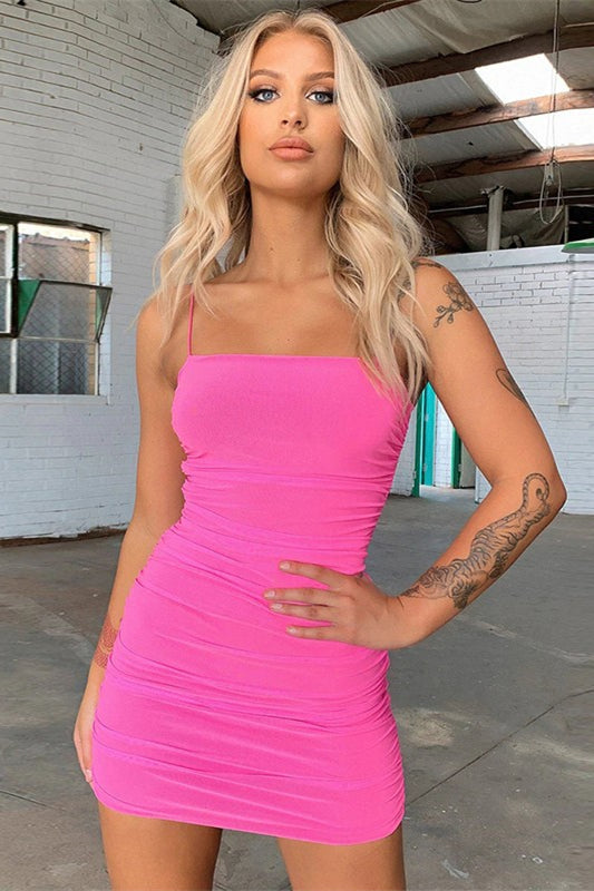 Sexy Satin Ruched V-neck Spaghetti Straps Sleeveless Homecoming Dresses