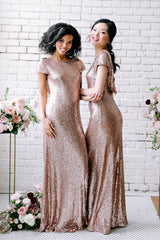 Sexy Sequined Bridesmaid Dresses Rose Gold Long Wedding Guest Dresses