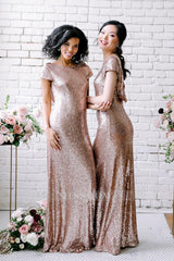 Sexy Sequined Bridesmaid Dresses Rose Gold Long Wedding Guest Dresses