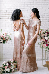 Sexy Sequined Bridesmaid Dresses Rose Gold Long Wedding Guest Dresses
