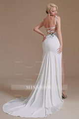 Sexy Spaghetti Straps Sleeveless Mermaid Floor-Length Satin Wedding Dresses