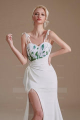 Sexy Spaghetti Straps Sleeveless Mermaid Floor-Length Satin Wedding Dresses