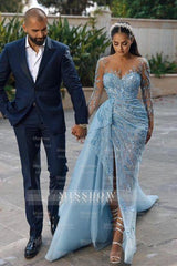 Sexy Sparkly Long Sleeves Mermaid Prom Dresses Evening Gowns With Lace