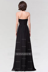 Sexy Strapless Sweetheart Long Black Chiffon Bridesmaid Dresses with Ruffles