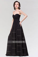 Sexy Strapless Sweetheart Long Black Chiffon Bridesmaid Dresses with Ruffles