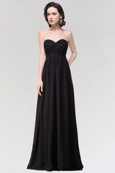 Sexy Strapless Sweetheart Long Black Chiffon Bridesmaid Dresses with Ruffles