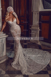 Sexy Sweetheart Lace Spaghetti Strap Sleeveless Mermaid Prom Dress