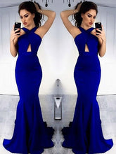 Sheath Halter Sleeveless With Ruched Satin Prom Dresses