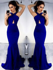 Sheath Halter Sleeveless With Ruched Satin Prom Dresses