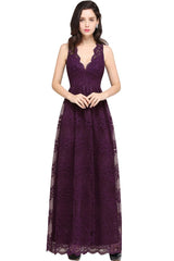 Sheath V-neck Floor-length Lace Navy Blue Prom Dress