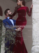 Sheath/Column Jewel Long Sleeves Floor-Length Ruffles Velvet Prom Dresses