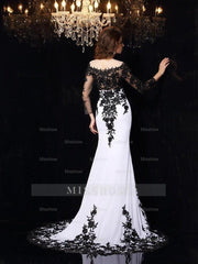 Sheath/Column Scoop Lace Long Sleeves Long Chiffon Prom Dresses