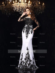 Sheath/Column Scoop Lace Long Sleeves Long Chiffon Prom Dresses