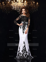 Sheath/Column Scoop Lace Long Sleeves Long Chiffon Prom Dresses