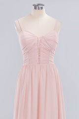 Sheer Spaghetti Straps aline Prom Dresses | Simple Chiffon Sleeveless Evening Dresses