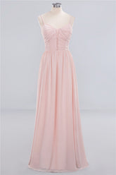 Sheer Spaghetti Straps aline Prom Dresses | Simple Chiffon Sleeveless Evening Dresses