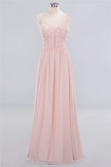 Sheer Spaghetti Straps aline Prom Dresses | Simple Chiffon Sleeveless Evening Dresses