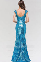 Shinny Sequined Long Mermaid Blue Affordable Bridesmaid Dresses