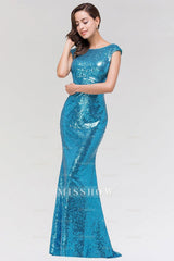 Shinny Sequined Long Mermaid Blue Affordable Bridesmaid Dresses