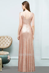 Shiny Sequined Scoop Sleeveless Champagne Bridesmaid Dresses