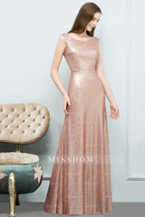 Shiny Sequined Scoop Sleeveless Champagne Bridesmaid Dresses