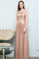 Shiny Sequined Scoop Sleeveless Champagne Bridesmaid Dresses