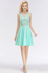 Short Lace A-Line V-Neck Sleeveless Birdesmaid Dress