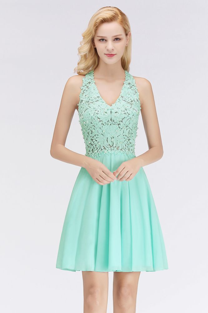 Short Lace A-Line V-Neck Sleeveless Birdesmaid Dress